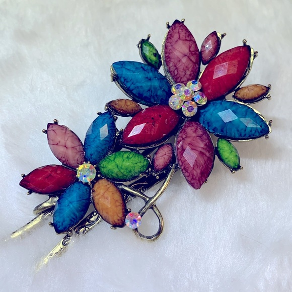 💝 4 PC Set of Flower Crystal Hair Clips Barrettes NWOT - Picture 6 of 7